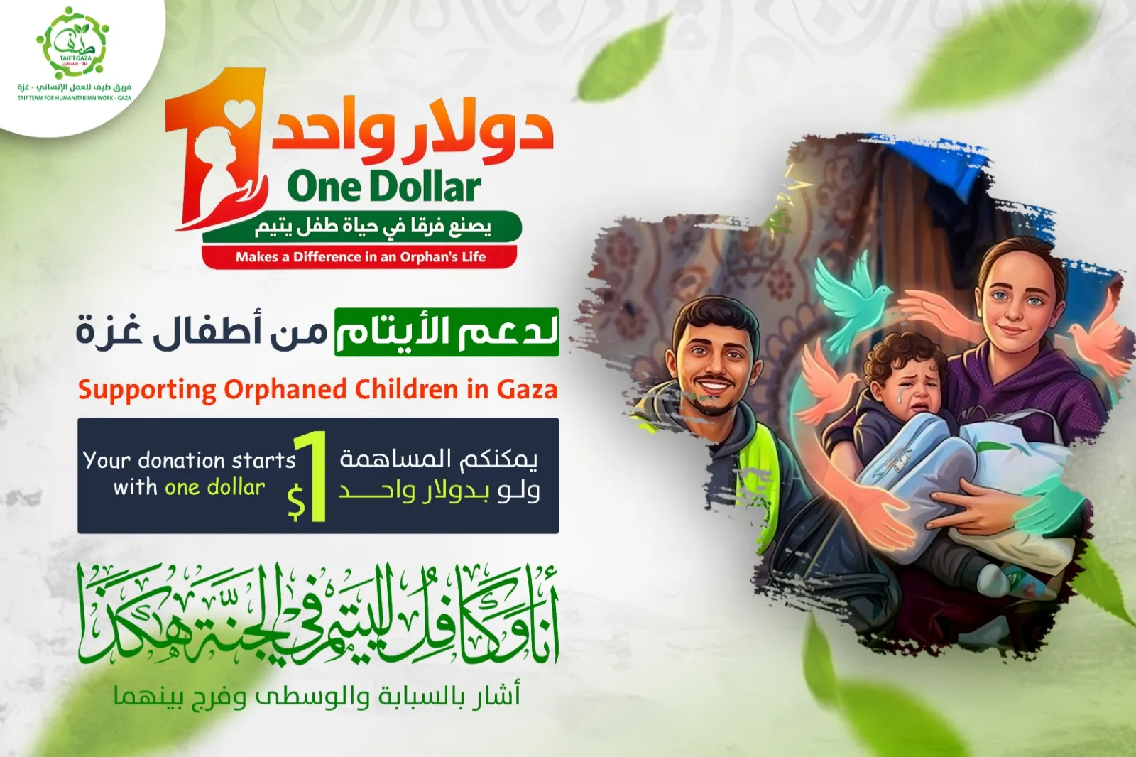 حملة دولار واحد لدعم أيتام أطفال غزة